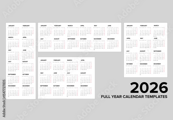 Obraz 2026 Calendar Templates - Full Year Modern Design