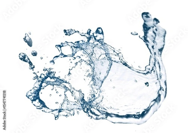 Fototapeta 白背景に飛び散った抽象的な青い水しぶきの3dイラスト