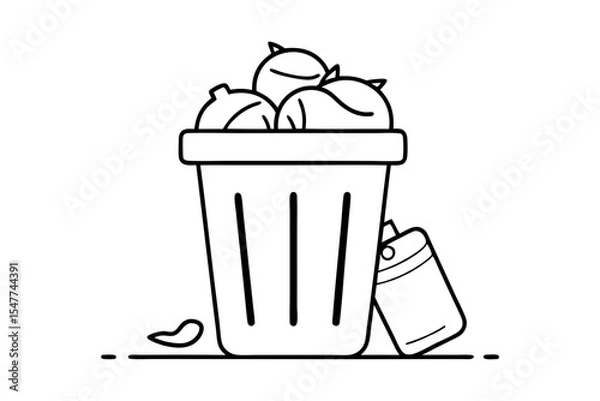 Fototapeta Hand Drawn Overflowing Garbage Can Illustration