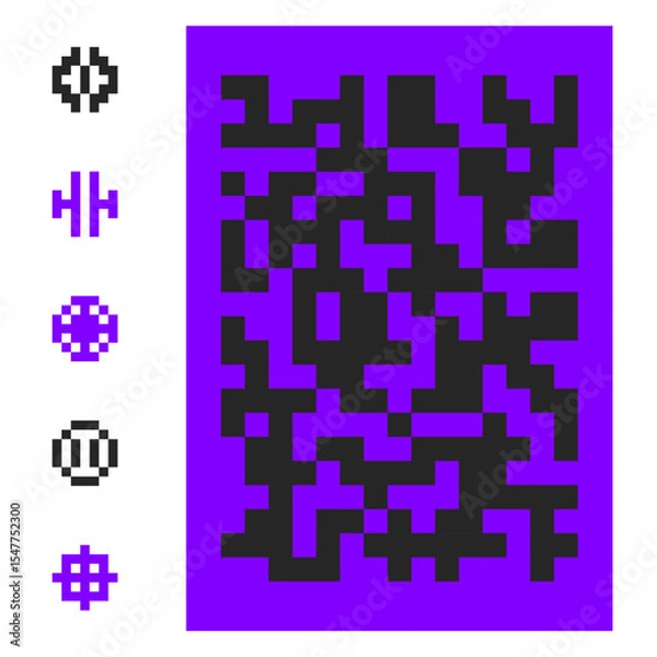 Fototapeta Pixel mosaic background and round pixelated graphic elements. Random square spots backdrop. Vector illustration