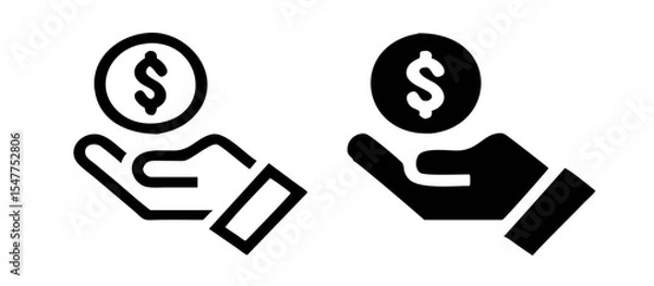 Fototapeta Save money icon. Money in hand, salary symbol. Flat and line icons. Vector