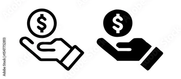 Fototapeta Save money icon. Money in hand, salary symbol. Flat and line icons. Vector