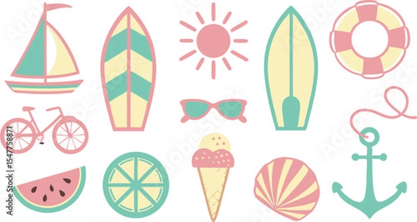 Fototapeta Summer Vacation Icon Set – Large Black‑and‑White Vector Collection