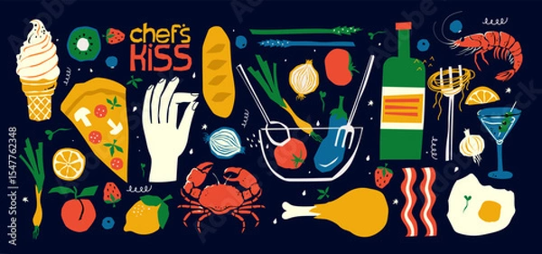 Obraz Italian food hand drawn doodle banner. Cartoon detailed flyer. Italy cuisine identity with objects and symbols. Color vector design elements background