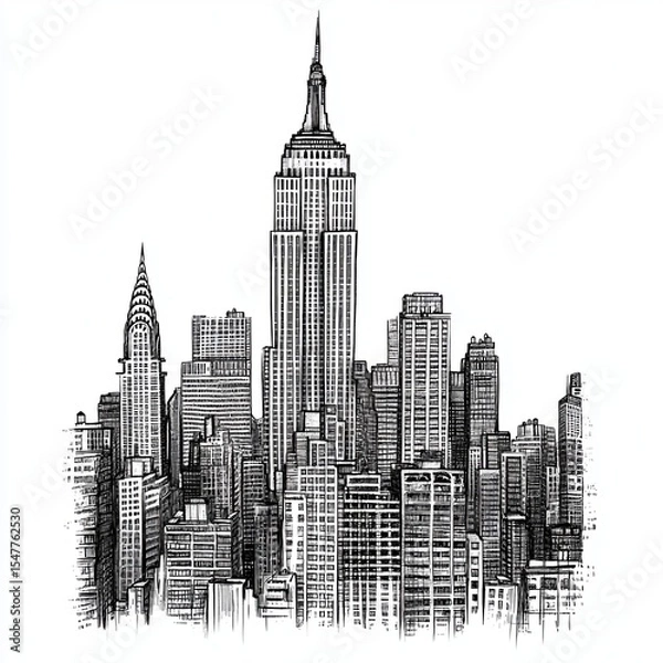 Fototapeta Tudor manhattan rod hand sketch print design. college text print, Creative studio city vibes vector graphic artwork. New york city hand drawing. New York design studio t shirt print design.