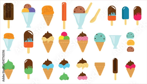 Fototapeta Ice Cream Vector Set for Summer Designs, Sweet Summer, icecream icons, patterns, illustration