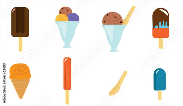 Fototapeta Ice Cream Vector Set for Summer Designs, Sweet Summer, icecream icons, patterns, illustration