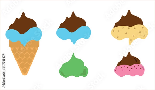 Fototapeta Ice Cream Vector Set for Summer Designs, Sweet Summer, icecream icons, patterns, illustration