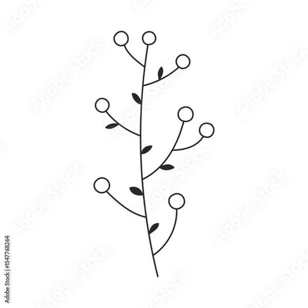 Fototapeta Hand drawn floral design. Abstract botanical element in linear doodle style. Vector 10 EPS.