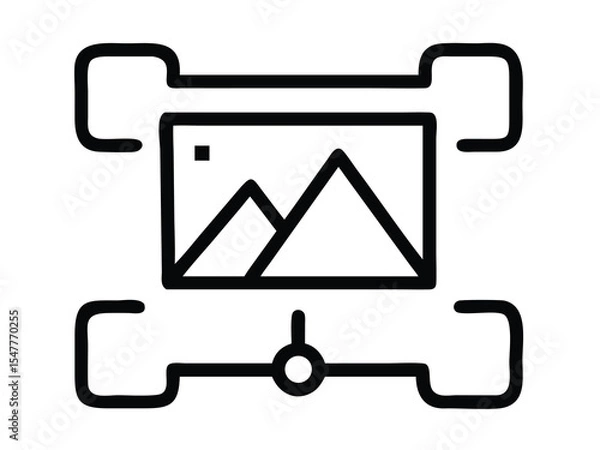 Fototapeta Minimalist black and white icon of a digital drawing tablet with stylus, featuring shortcut buttons and a display area. Ideal for representing digital art, graphic design, or creative tools