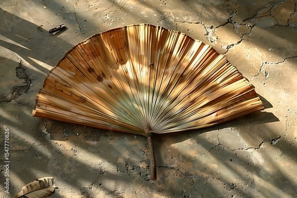 Fototapeta Palm leaf fan on vintage wall high resolution picture