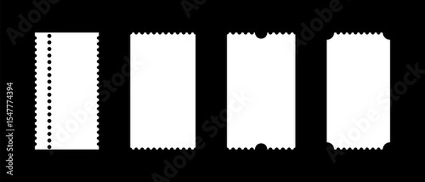 Fototapeta Ticket collection. Admit one tickets. Vintage, retro ticket concert, festival event, movie theatre coupons. Printable, digital icons sample. Empty template. Ticket patterns. Blanks flat backdrops.
