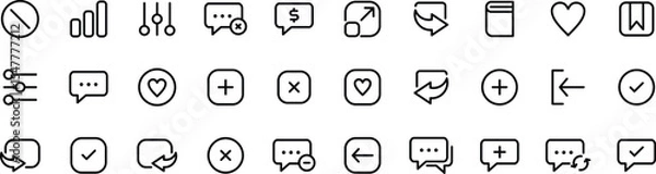 Fototapeta Minimalist Chat, Reaction & UI Interface Line Icon Set – Message, Heart, Reply, Status Symbols