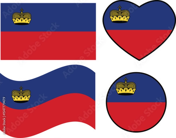 Fototapeta Liechtenstein flag on white background. Liechtenstein Round Country Flag. Waving flag of Liechtenstein. Circular Liechtenstein National Flag. flat style.