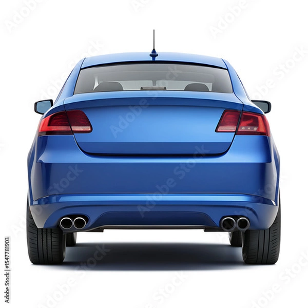 Fototapeta blue car back view isolated on transparent white background, clipping path