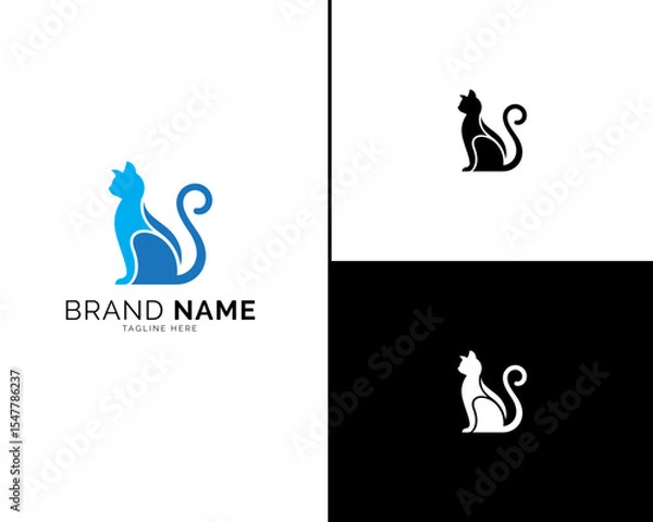 Fototapeta Elegant Cat Logo Design Variations for Brand Identity, Featuring Blue and Black Options. Clean and Minimalist Style, Perfect for Professional Logo Use in Modern Branding Projects.


