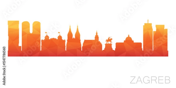Fototapeta Zagreb, Croatia Low Poly Skyline Clip Art City Design. Geometric Polygon Graphic Horizon Icon. Vector Illustration Symbol.