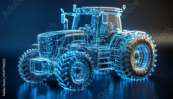 Fototapeta tractor, made of translucent material, is a three-dimensional model