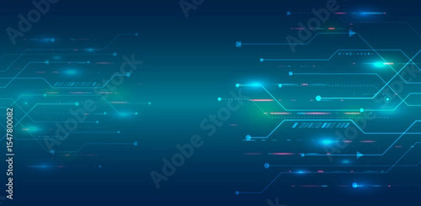 Obraz Futuristic blue background with circuit board and digital elements symbolizing growth, development and technology. Ideal for business presentations, banners and IT design.