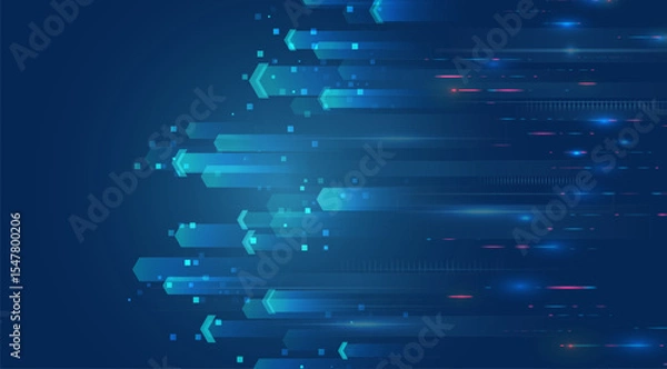 Obraz Futuristic background with arrows on the horizon and digital elements symbolizing growth, development and technology. Ideal for business presentations, banners and IT design.