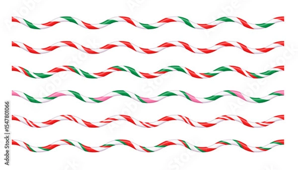 Fototapeta Striped candy cane holiday decoration.6 Christmas design options. Decorative frame with lollipop pattern. Brush template for Christmas and New Year. Vector illustration on white background.