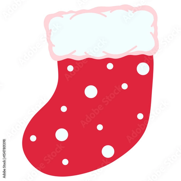 Obraz Cute Red Christmas Stocking with Polka Dots – Flat Vector Illustration