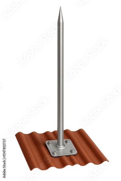 Fototapeta Rooftop lightning rod isolated on white background. Ideal for architectural catalogs, construction guides, safety manuals, or engineering visuals.
