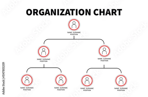 Fototapeta Organization Chart Infographics with People Icon and Abstract Line, Business Structure, Hierarchy of employees, org Vector Illustration.