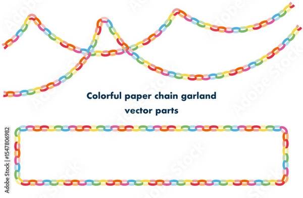 Obraz パーティーやイベントの飾りに使えるカラフルなペーパーチェーンガーランドのベクター素材セット｜ペーパーチェーン,ガーランド,飾り,チェーン,装飾,輪飾り