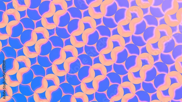 Fototapeta Blue and Peach Geometric Chain Link Pattern with Abstract Rounded Forms for Trendy and Artistic Layouts