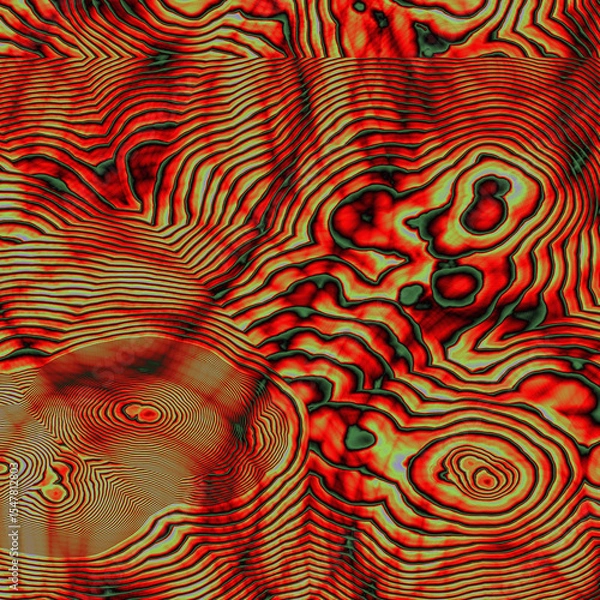 Fototapeta Dark Red Organic Terrain Pattern with Topographic Lines and Psychedelic Texture