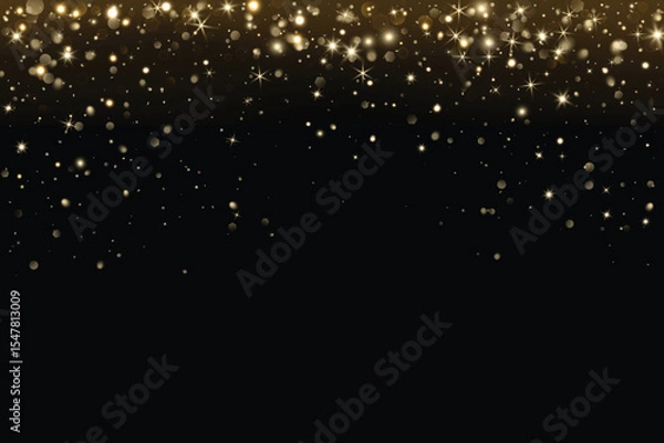 Fototapeta Add as overlay to any background or photo by using Screen mode. Golden glitter lights and glowing particles falling from the top. Festive sparkle overlay for Christmas, New Year. Vector.