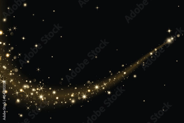 Fototapeta Add as overlay to any background or photo by using Screen mode. Golden glitter wave. Sparkling lights, glow, magic dust effect. For Christmas, party posters, celebration banners, promotions. Vector.
