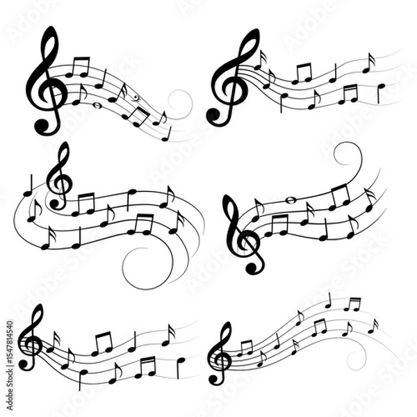 Fototapeta Music notes set, different musical elements, isolated vector illustration.