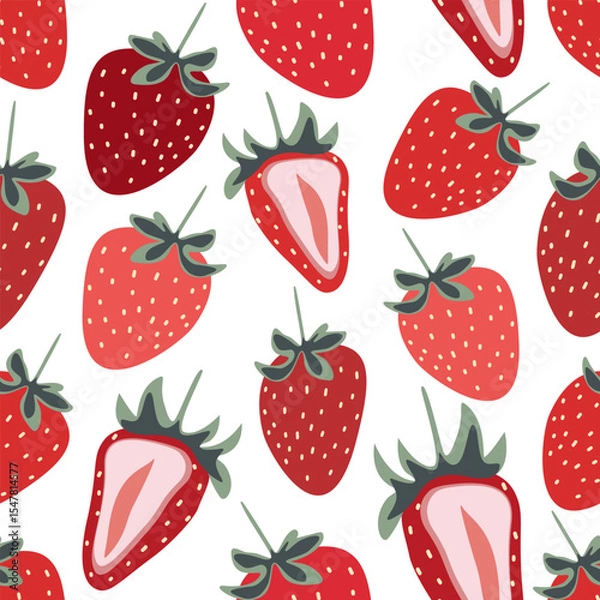 Fototapeta Strawberry Seamless Pattern, Vector Fruit Background, Cute Summer Repeat Design