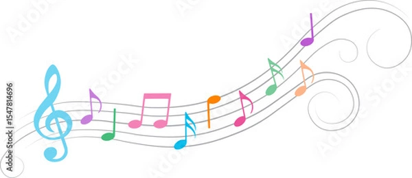 Fototapeta Colorful music notes with swirls, isolated vector illustration.
