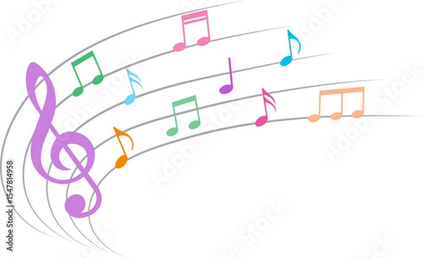 Fototapeta Colorful music notes, isolated vector illustration.