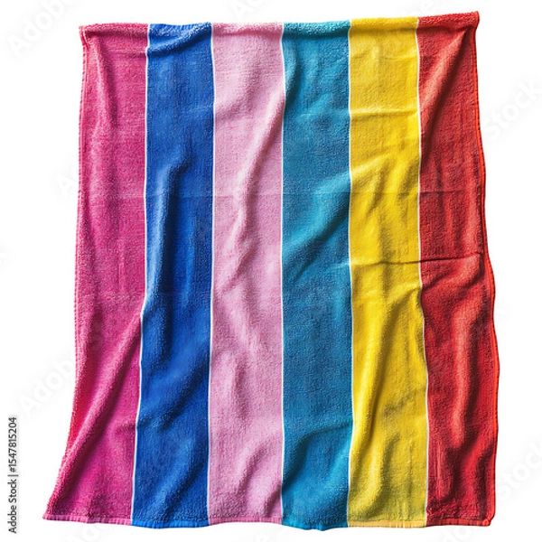 Fototapeta Colorful striped beach towel isolated on transparent background