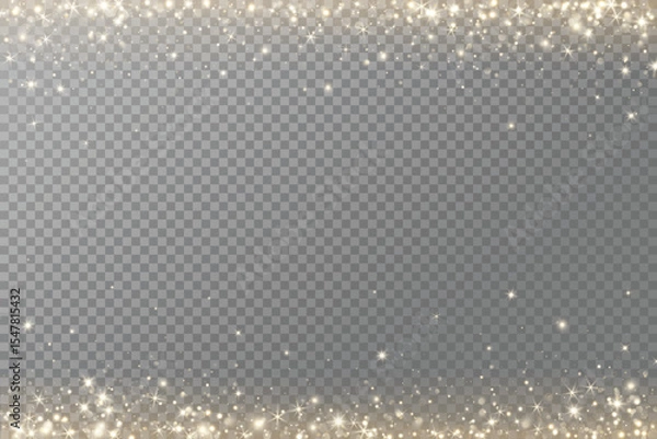 Fototapeta Top and bottom golden glitter lights. Falling glowing particles. Sparkling magic glow frame for celebration, birthday, wedding, Christmas or New Year. Remove transparent background in vector file.