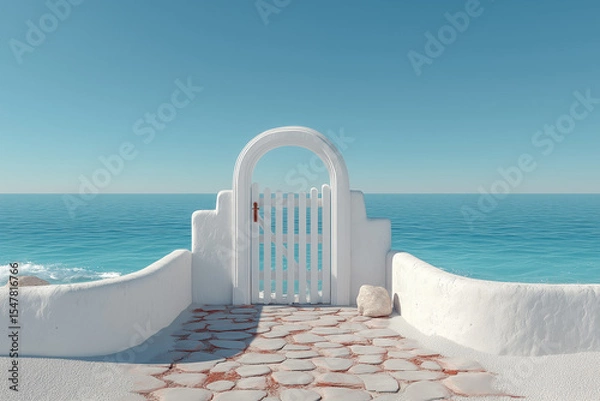 Fototapeta Stunning sea-view arch in Santorini