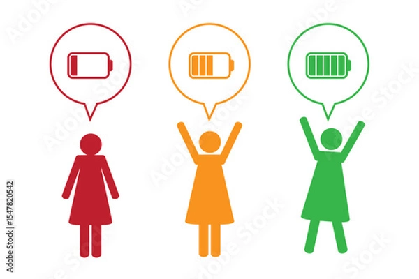 Obraz women with empty and fully charged battery pictogram isolated vector illustration