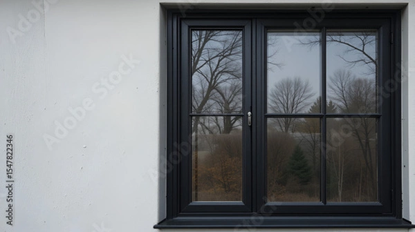 Obraz Black window frame with divided panes (1)
