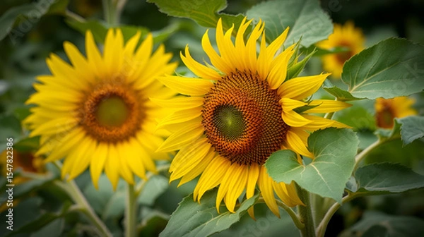 Obraz Sunflower with leaves.
