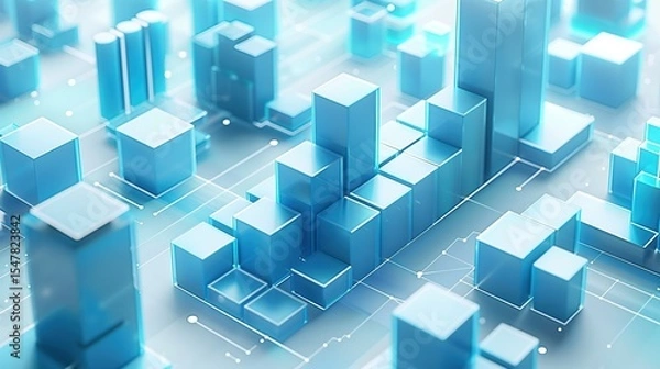 Fototapeta Stylized marketing graph with luminous 3D bars and cool color palette