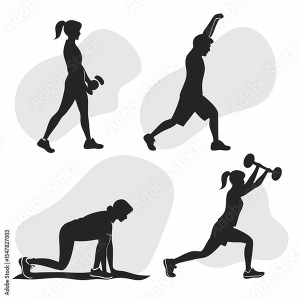 Obraz Vector silhouette collection of different poses of people exercising.