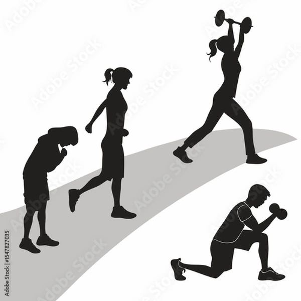Obraz Vector silhouette collection of different poses of people exercising.