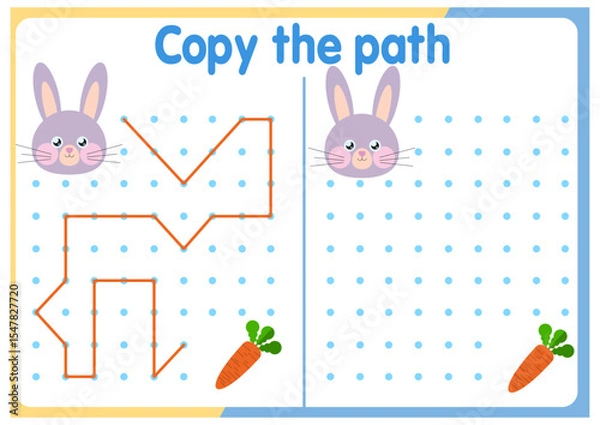 Fototapeta Activities for children. Copy the path. Logical games for children. Vector illustration. Square format of the book funny animals