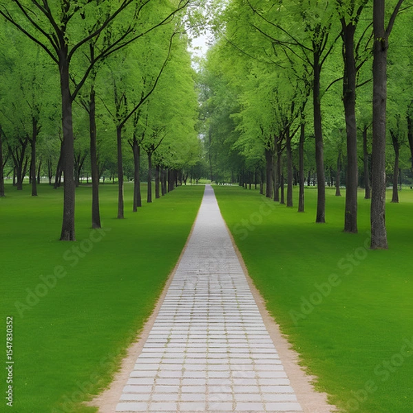 Obraz Divergence of directions. The wide path in the park is divided into two trails.