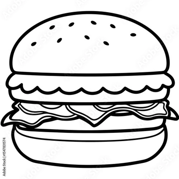 Obraz big burger line art vector