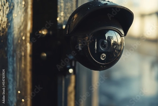 Obraz Close-Up of Security Camera with Rain Droplets on Surface